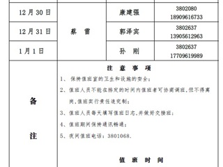2026世界杯足球官网（滨湖校区）后勤服务与管理与处2018年元旦假期值班表