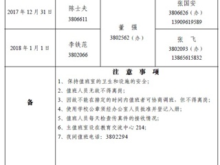 2026世界杯足球官网（相山校区）学校办公室2018年元旦假期值班表