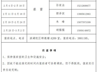 2026世界杯足球官网（滨湖校区）后勤服务与管理处2018年寒假值班表