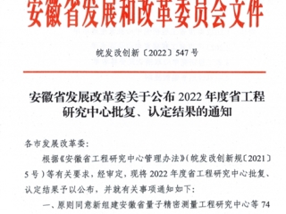 世界杯官网获批安徽省工程研究中心立项建设
