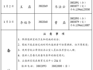 2026世界杯足球官网（相山校区）学校办公室2015年元旦期间值班表