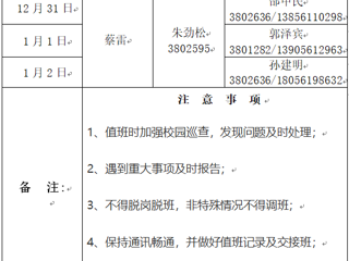2026世界杯足球官网（滨湖校区）后勤服务与管理处 2023年元旦假期值班表